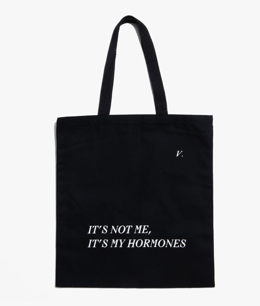 'It's Not Me, It's My Hormones' Tote in black flat