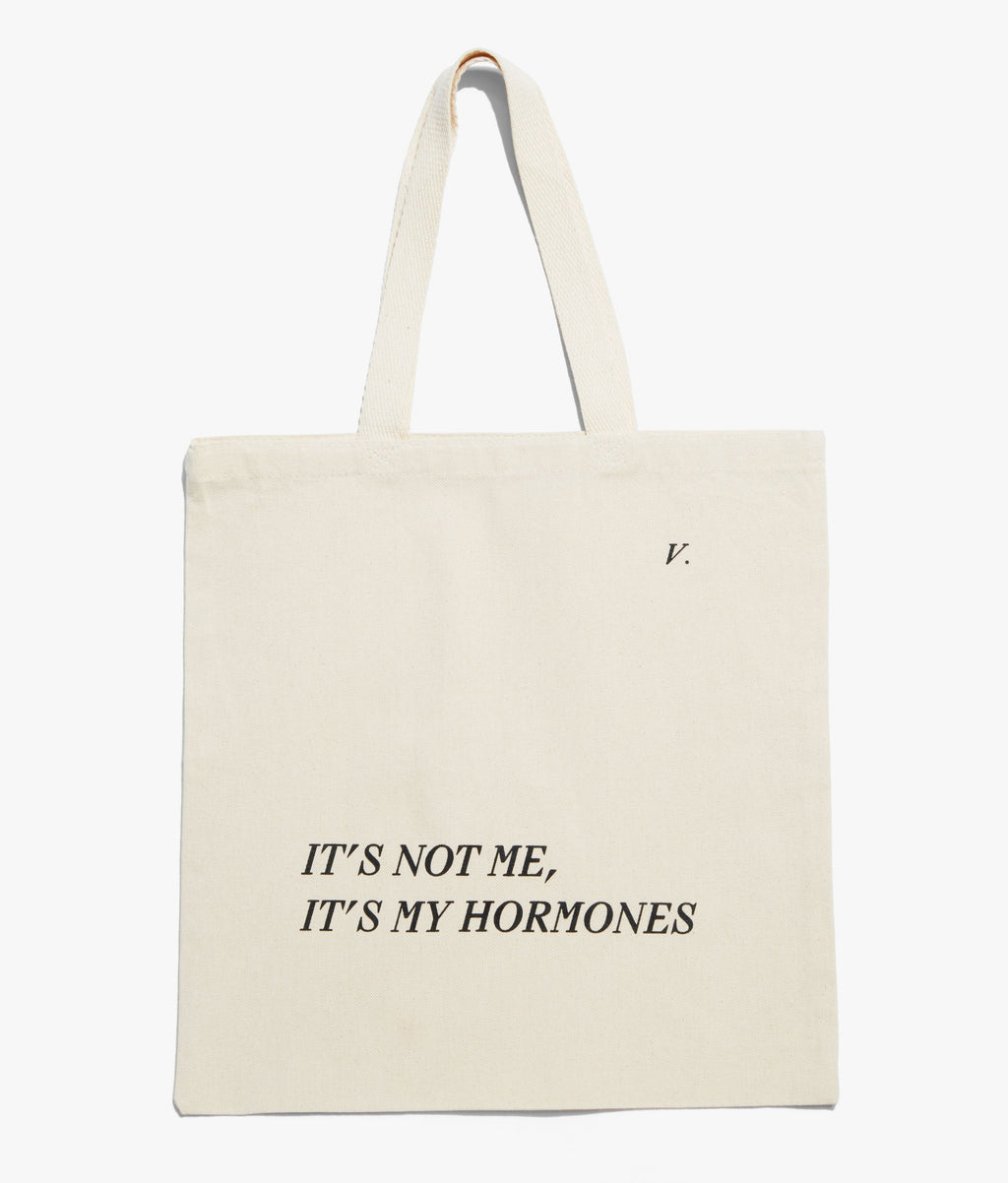 'It's Not Me, It's My Hormones' Tote in cream flat